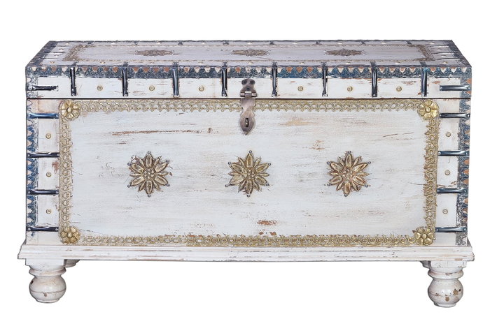 Giner y Colomer Baúl Madera de Mango Blanco Envejecido 57x100x40 cm